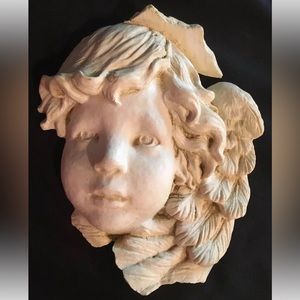Hen-Feathers & Company Hand Cast Cherub Face Wall Plaque 7.5”x 6.5”